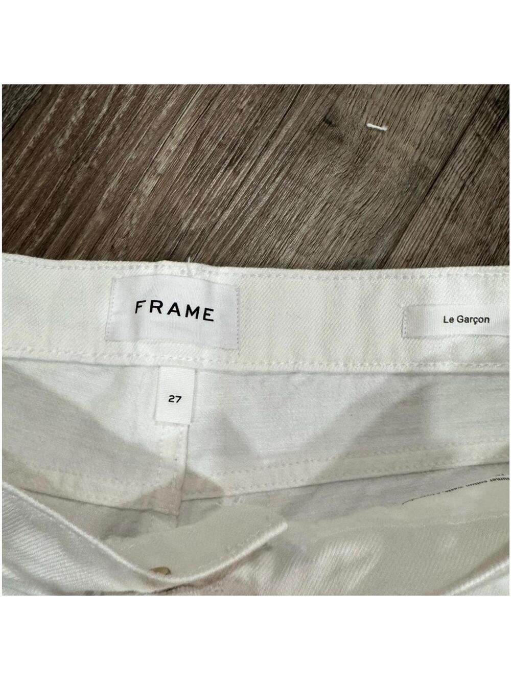 NWT Frame Le Garcon White Mid Rise Straight fit Ripped Denim Jeans- Size 27 - Picture 7 of 9